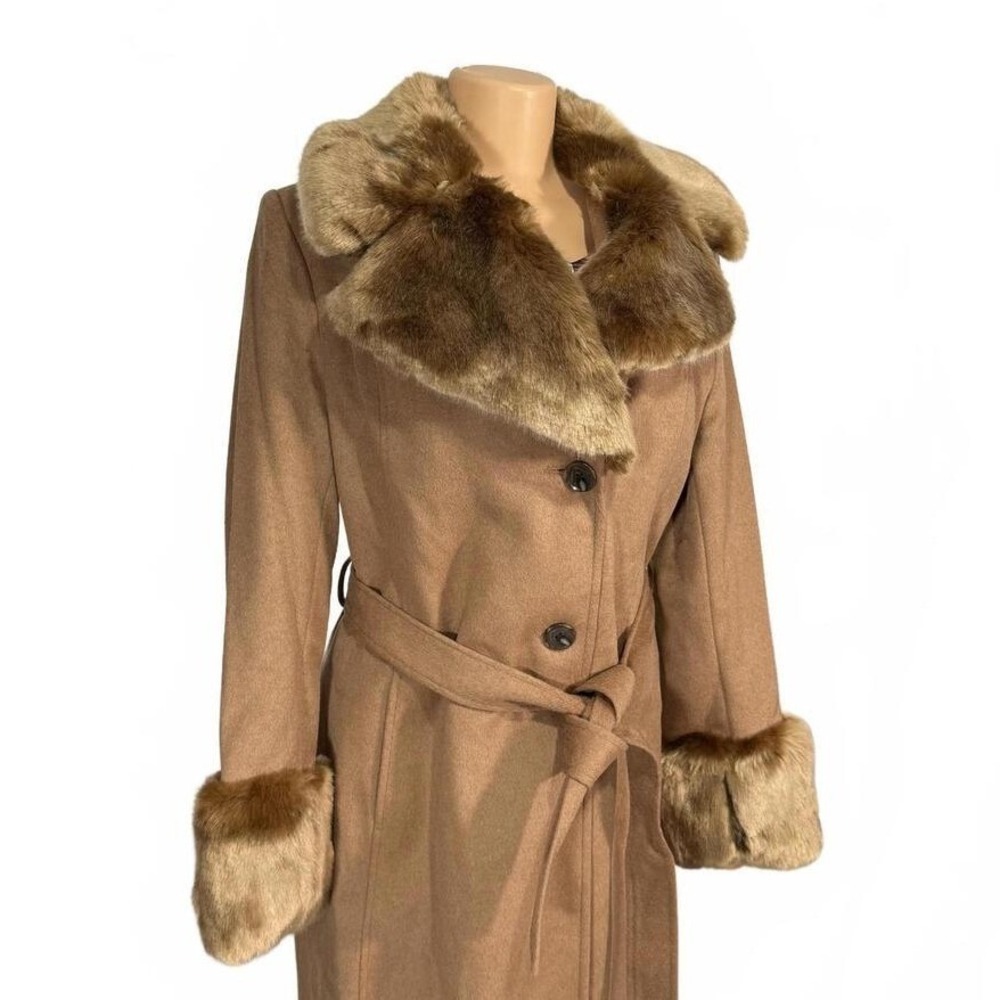 Via Spiga‎ Brown Wool Coat with Faux Fur Trim – Women's Size L [NEW]